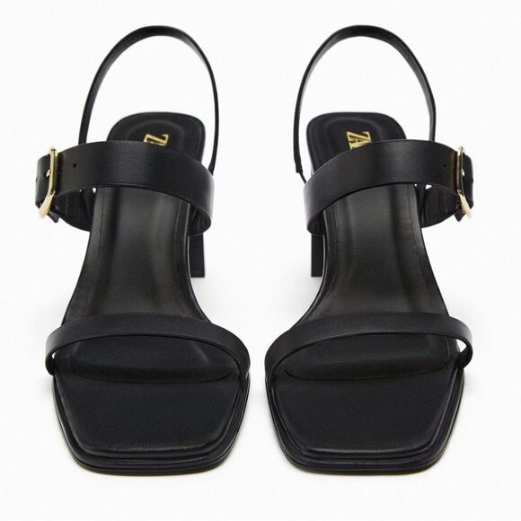ZARA HEELED LEATHER SANDALS WITH BUCKLE - Picture 7 of 10
